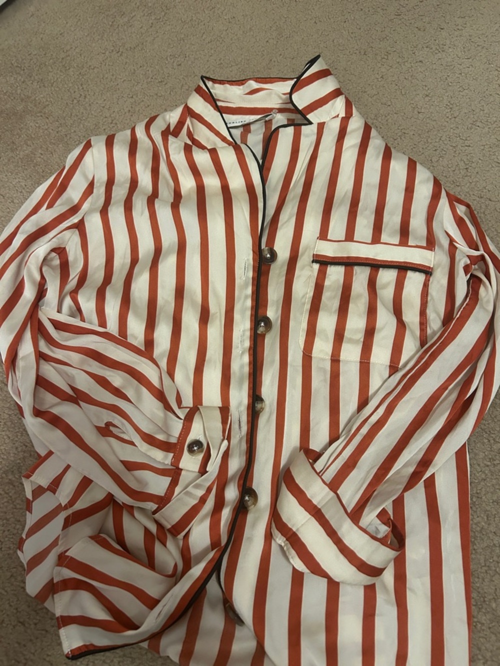 English Factory Cream and Rust-Red Striped Button-Up Blouse